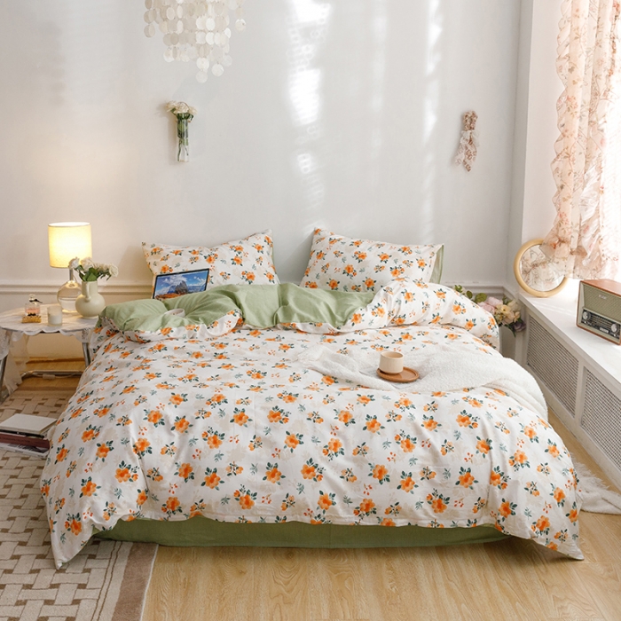 91家纺网 家纺一手货源 找家纺 沐棉 2022新款全棉13370印花四件套直播爆款 桔恋