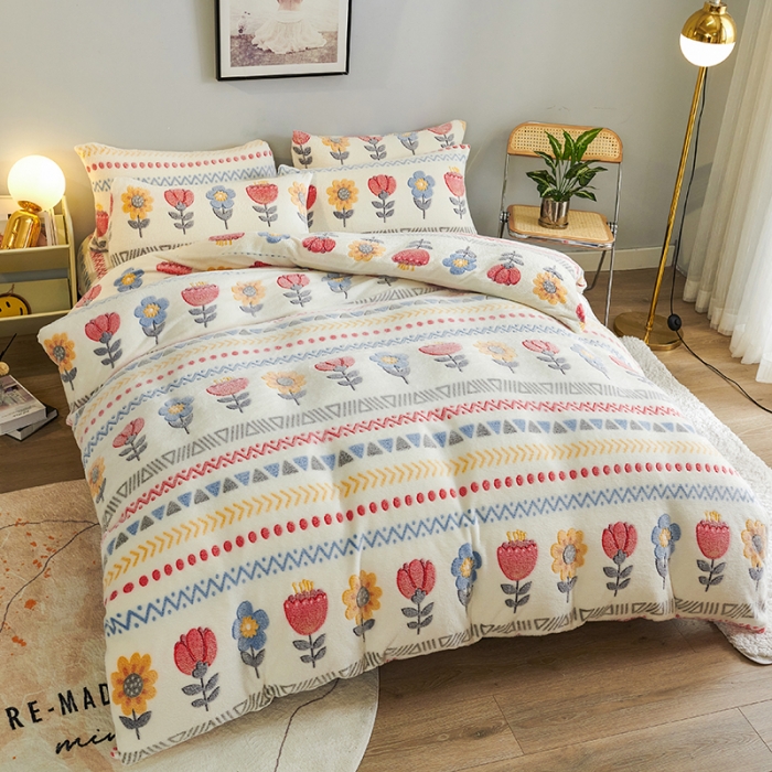 91家纺网 家纺一手货源 找家纺 被多多 2022新款雪花绒印花四件套 波西米亚