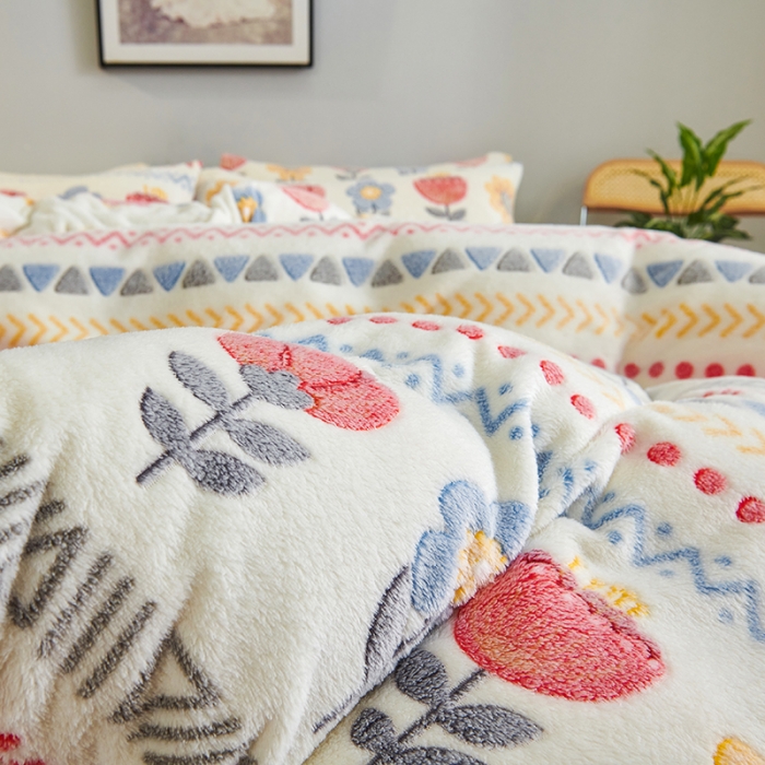 91家纺网 家纺一手货源 找家纺 被多多 2022新款雪花绒印花四件套 波西米亚