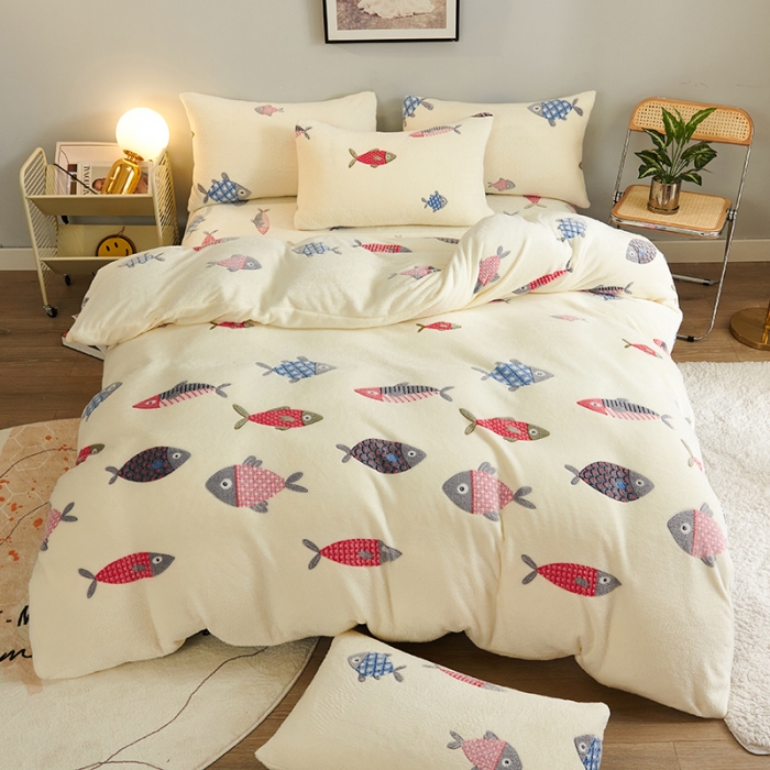 91家纺网 家纺一手货源 找家纺 被多多 2022新款雪花绒印花四件套 海底世界