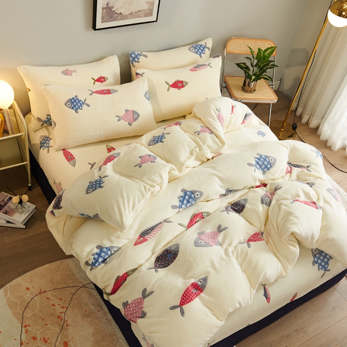 91家纺网 家纺一手货源 找家纺 被多多 2022新款雪花绒印花四件套 海底世界