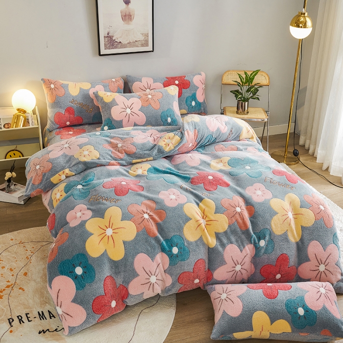 91家纺网 家纺一手货源 找家纺 被多多 2022新款雪花绒印花四件套 蔓蔓花舞