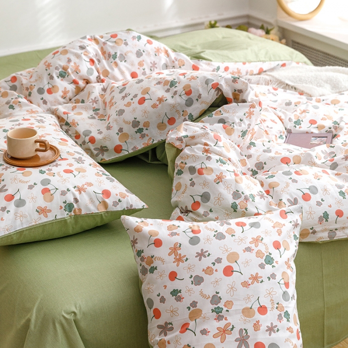 91家纺网 家纺一手货源 找家纺 沐棉 2022新款全棉13370印花四件套直播爆款 甜蜜樱桃