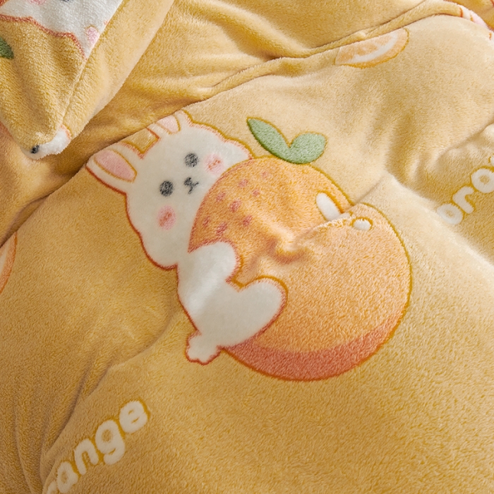 91家纺网 家纺一手货源 找家纺 被多多 2022新款雪花绒印花四件套 萌萌兔