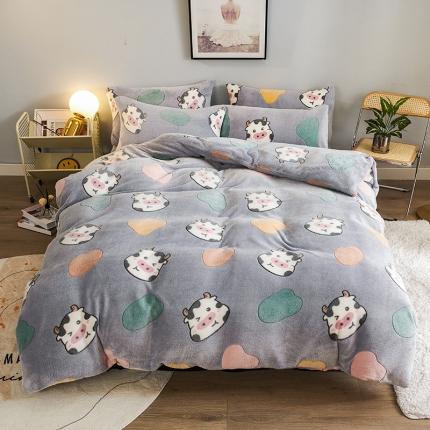 被多多 2022新款雪花绒印花四件套 奶牛灰