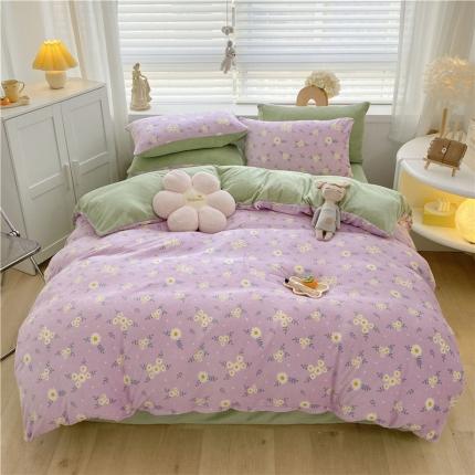 91家纺网 家纺一手货源 找家纺 古吉梦 2022年新款牛奶绒印花四件套 梦里花-粉