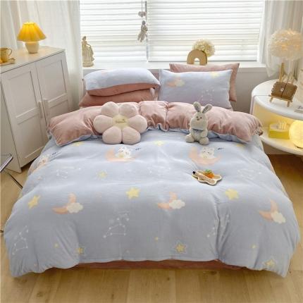 91家纺网 家纺一手货源 找家纺 古吉梦 2022年新款牛奶绒印花四件套 夜曲