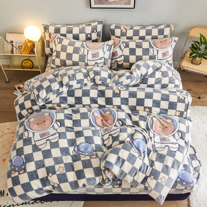 91家纺网 家纺一手货源 找家纺 被多多 2022新款雪花绒印花四件套 太空漫游