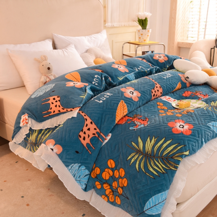 91家纺网 家纺一手货源 找家纺 （总）2025新款印花夹棉牛奶绒单品四件套 单品被套可定制任何尺寸