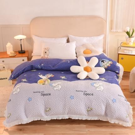 2025新款牛奶绒印花夹棉花边 单品被套 喵星球
