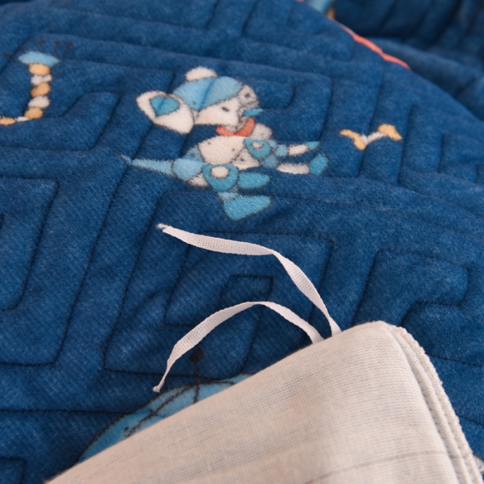 91家纺网 家纺一手货源 找家纺 2025新款牛奶绒印花夹棉花边 单品被套 太空机器人北卡蓝