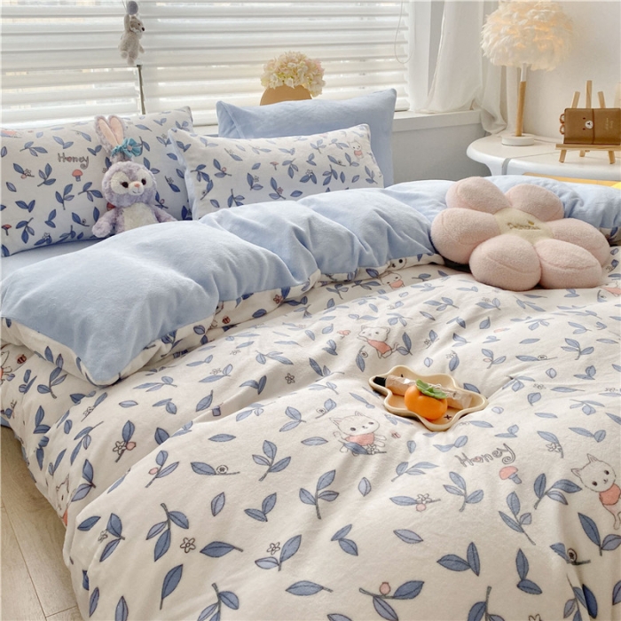 91家纺网 家纺一手货源 找家纺 古吉梦 2022年新款牛奶绒印花四件套 安琪儿