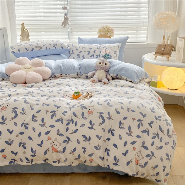 91家纺网 家纺一手货源 找家纺 古吉梦 2022年新款牛奶绒印花四件套 安琪儿