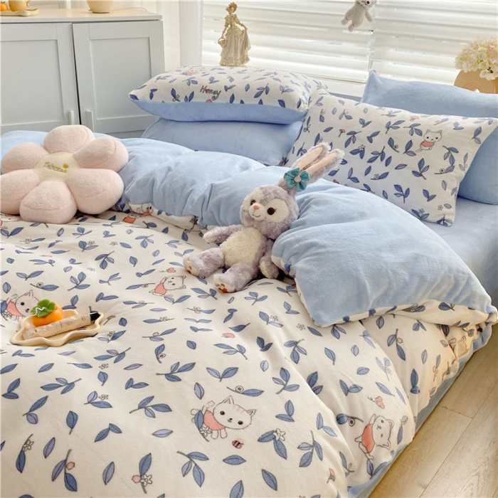 91家纺网 家纺一手货源 找家纺 古吉梦 2022年新款牛奶绒印花四件套 安琪儿