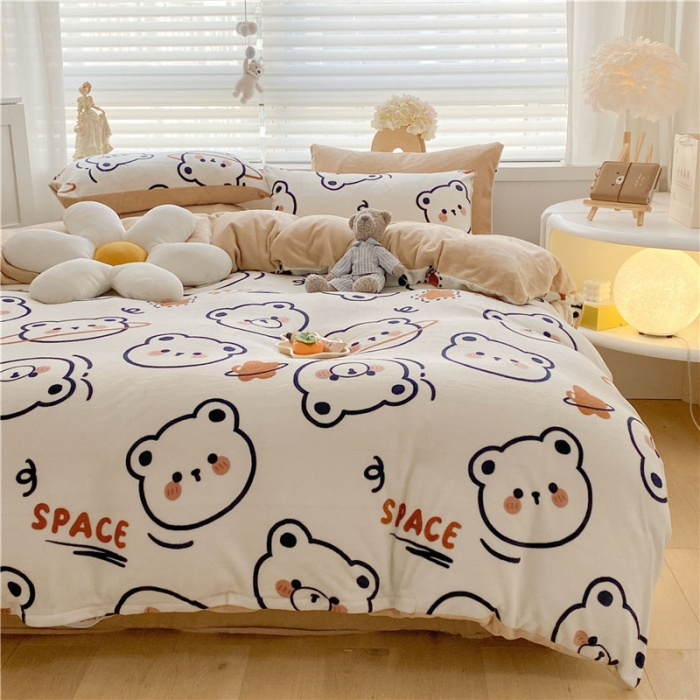 91家纺网 家纺一手货源 找家纺 古吉梦 2022年新款牛奶绒印花四件套 白熊