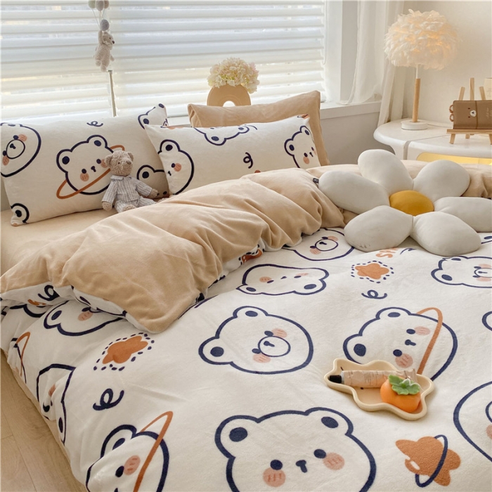 91家纺网 家纺一手货源 找家纺 古吉梦 2022年新款牛奶绒印花四件套 白熊