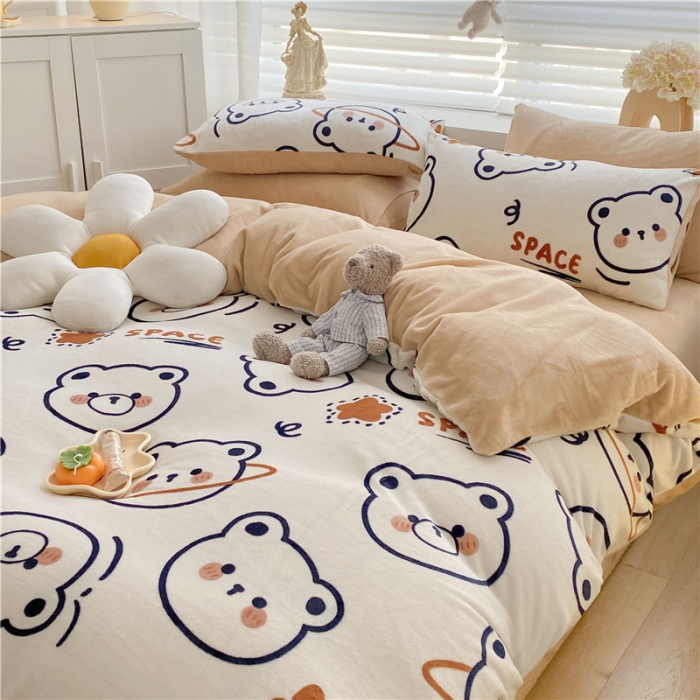 91家纺网 家纺一手货源 找家纺 古吉梦 2022年新款牛奶绒印花四件套 白熊