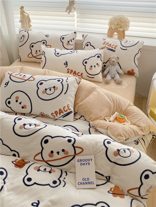 91家纺网 家纺一手货源 找家纺 古吉梦 2022年新款牛奶绒印花四件套 白熊