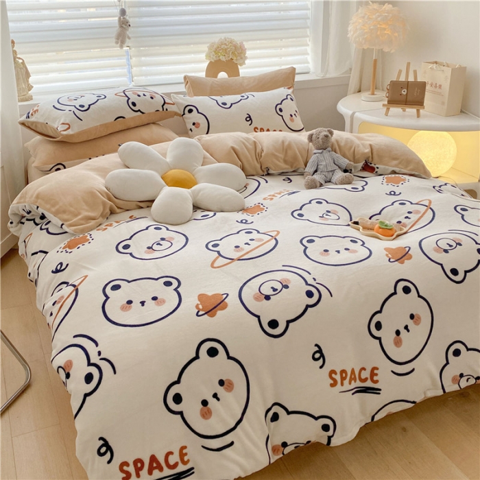 91家纺网 家纺一手货源 找家纺 古吉梦 2022年新款牛奶绒印花四件套 白熊