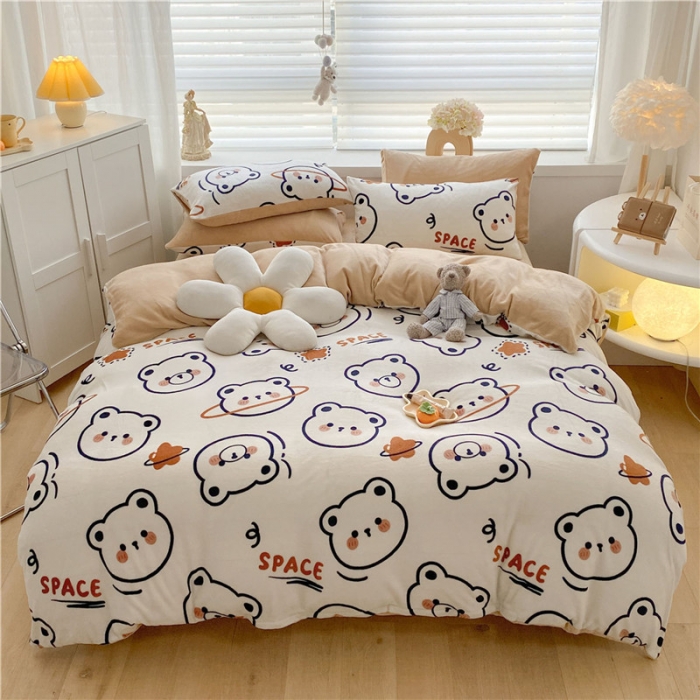 91家纺网 家纺一手货源 找家纺 古吉梦 2022年新款牛奶绒印花四件套 白熊