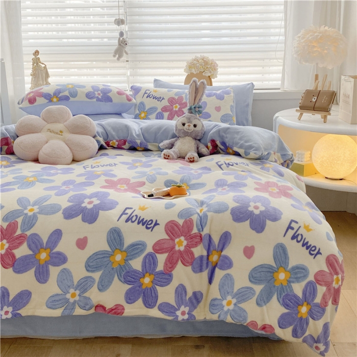 91家纺网 家纺一手货源 找家纺 古吉梦 2022年新款牛奶绒印花四件套 花颜