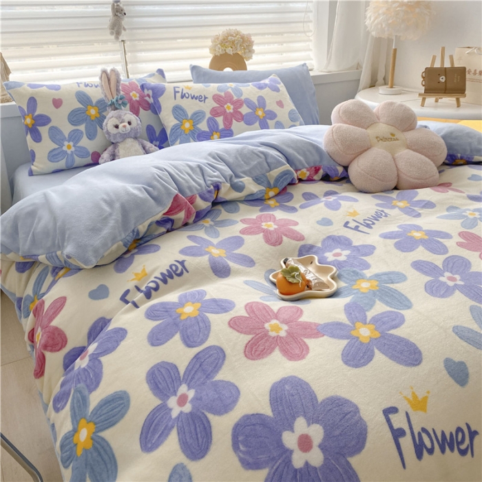 91家纺网 家纺一手货源 找家纺 古吉梦 2022年新款牛奶绒印花四件套 花颜