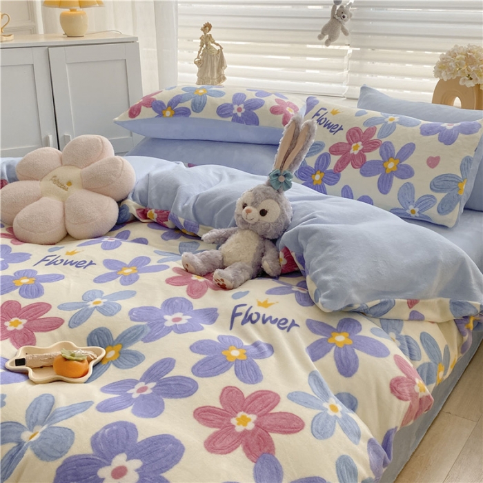 91家纺网 家纺一手货源 找家纺 古吉梦 2022年新款牛奶绒印花四件套 花颜