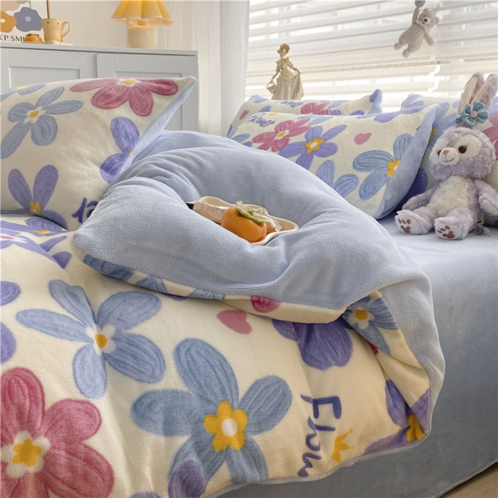 91家纺网 家纺一手货源 找家纺 古吉梦 2022年新款牛奶绒印花四件套 花颜