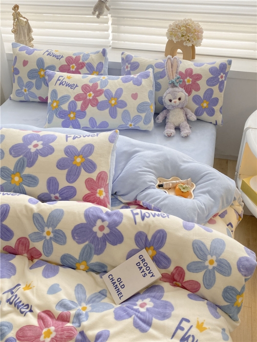 91家纺网 家纺一手货源 找家纺 古吉梦 2022年新款牛奶绒印花四件套 花颜