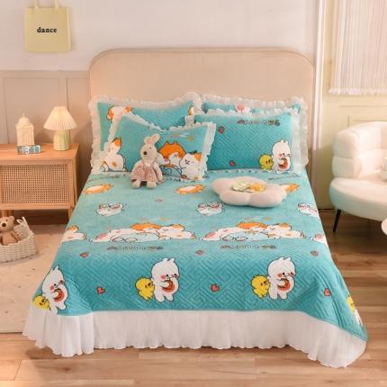 91家纺网 家纺一手货源 找家纺 （总）2025新款牛奶绒印花夹棉花边 单品床盖可定制任何尺寸