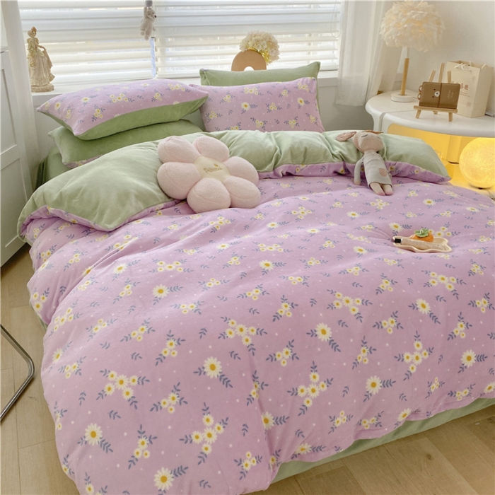 91家纺网 家纺一手货源 找家纺 古吉梦 2022年新款牛奶绒印花四件套 梦里花-粉