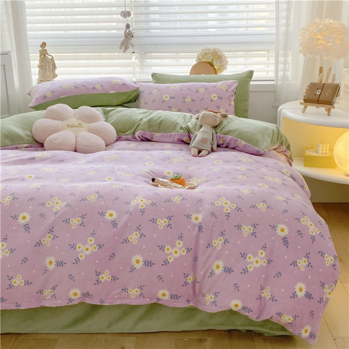 91家纺网 家纺一手货源 找家纺 古吉梦 2022年新款牛奶绒印花四件套 梦里花-粉