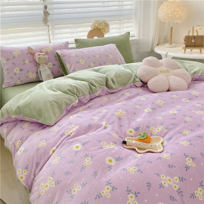 91家纺网 家纺一手货源 找家纺 古吉梦 2022年新款牛奶绒印花四件套 梦里花-粉