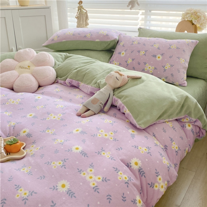 91家纺网 家纺一手货源 找家纺 古吉梦 2022年新款牛奶绒印花四件套 梦里花-粉