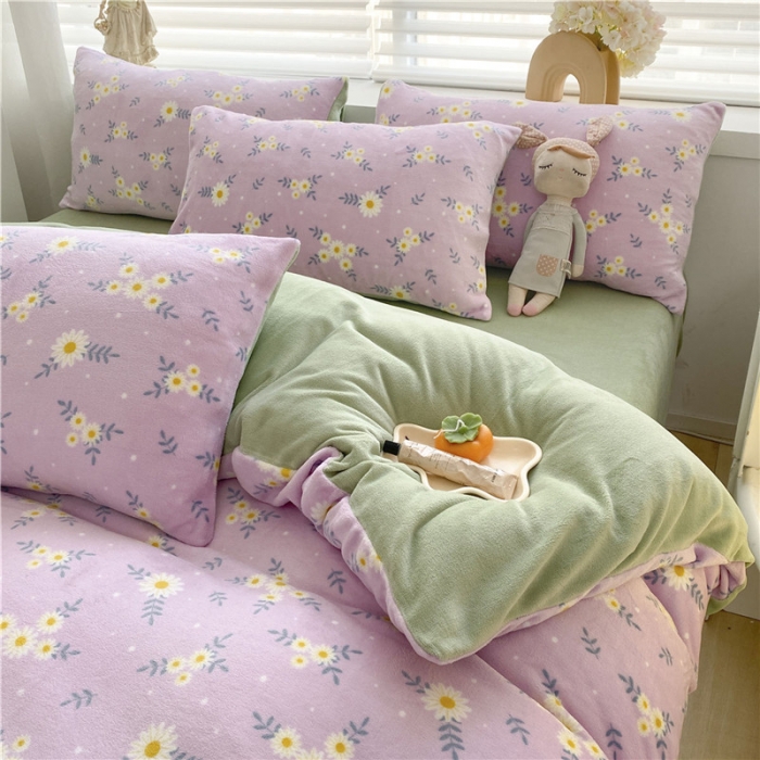 91家纺网 家纺一手货源 找家纺 古吉梦 2022年新款牛奶绒印花四件套 梦里花-粉