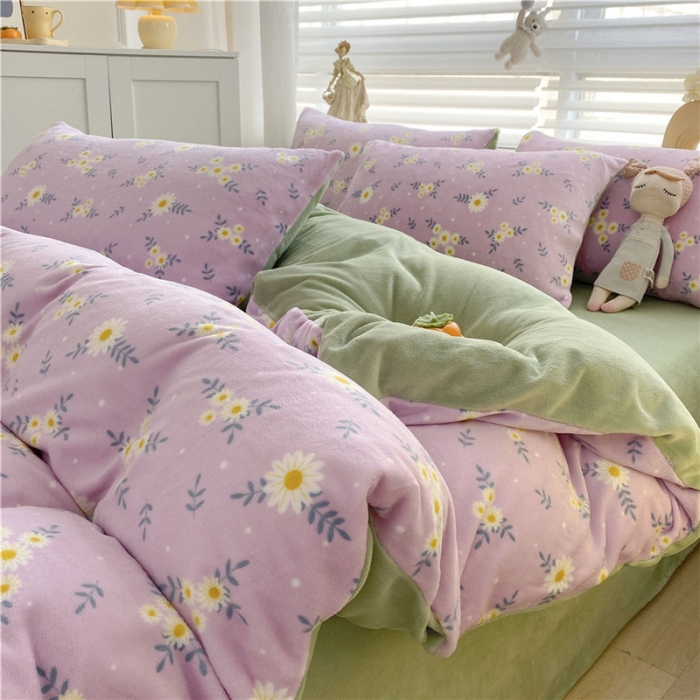 91家纺网 家纺一手货源 找家纺 古吉梦 2022年新款牛奶绒印花四件套 梦里花-粉