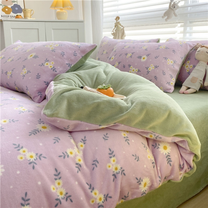 91家纺网 家纺一手货源 找家纺 古吉梦 2022年新款牛奶绒印花四件套 梦里花-粉