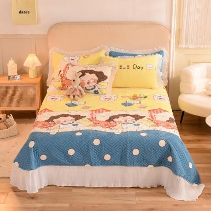 91家纺网 家纺一手货源 找家纺 （总）2025新款牛奶绒印花夹棉花边 单品床盖可定制任何尺寸