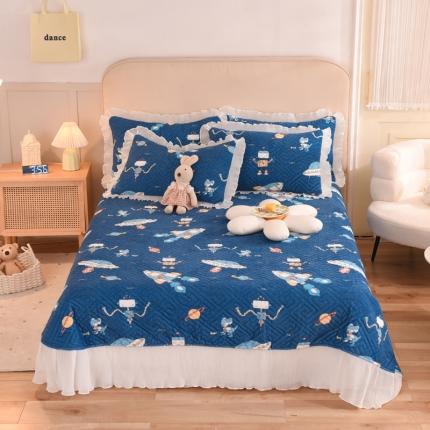 91家纺网 家纺一手货源 找家纺 （总）2025新款牛奶绒印花夹棉花边 单品床盖可定制任何尺寸