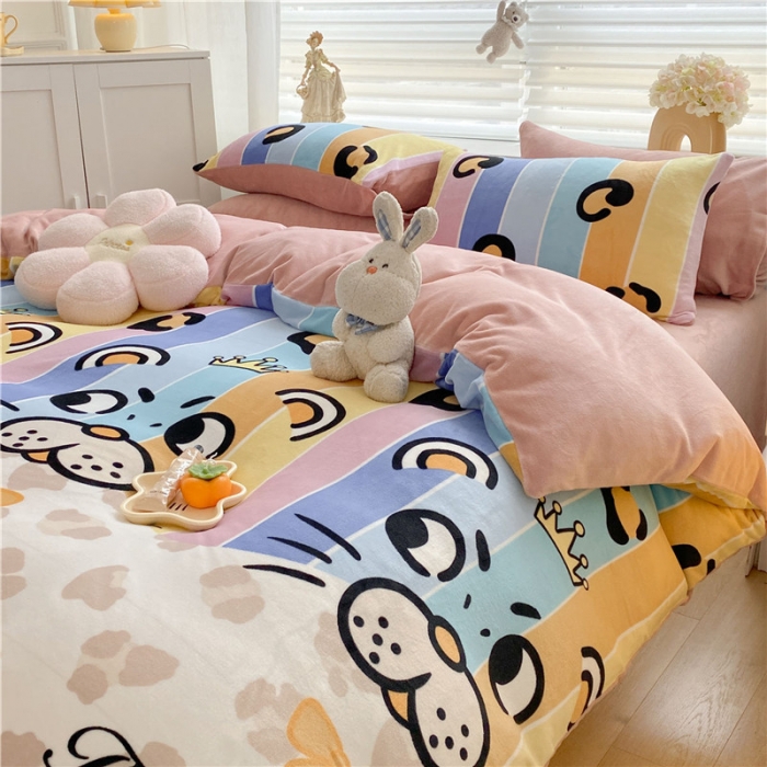 91家纺网 家纺一手货源 找家纺 古吉梦 2022年新款牛奶绒印花四件套 森林之王