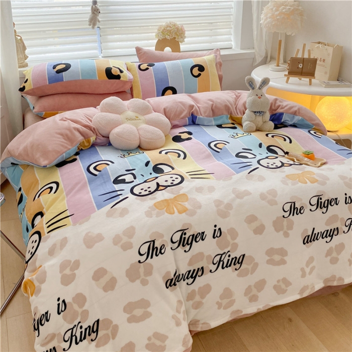 91家纺网 家纺一手货源 找家纺 古吉梦 2022年新款牛奶绒印花四件套 森林之王