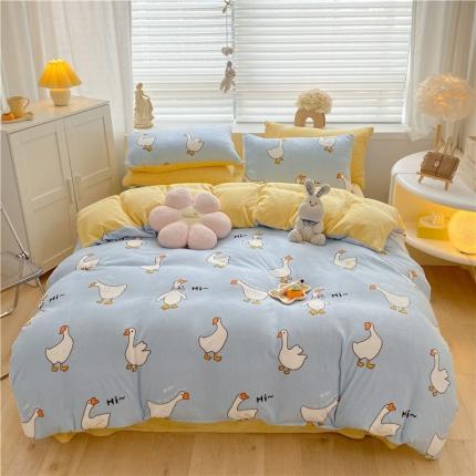 古吉梦 2022年新款牛奶绒印花四件套 大白鹅