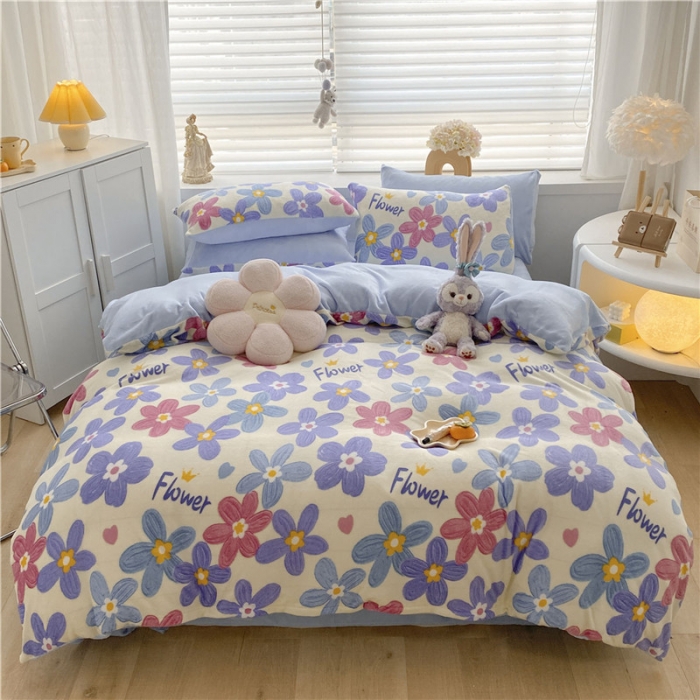 91家纺网 家纺一手货源 找家纺 古吉梦 2022年新款牛奶绒印花四件套 花颜