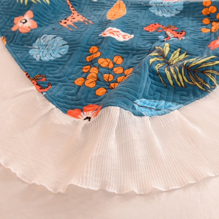 91家纺网 家纺一手货源 找家纺 （总）2025新款牛奶绒印花夹棉花边 单品床盖可定制任何尺寸