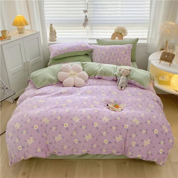 91家纺网 家纺一手货源 找家纺 古吉梦 2022年新款牛奶绒印花四件套 梦里花-粉