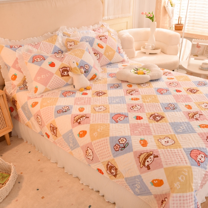 91家纺网 家纺一手货源 找家纺 2025新款牛奶绒印花夹棉花边 单品床盖 诗雨恋人