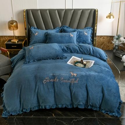 91家纺网 家纺一手货源 找家纺 总 艺玲2022新款纯色法莱绒牛奶绒卡通刺绣四件套