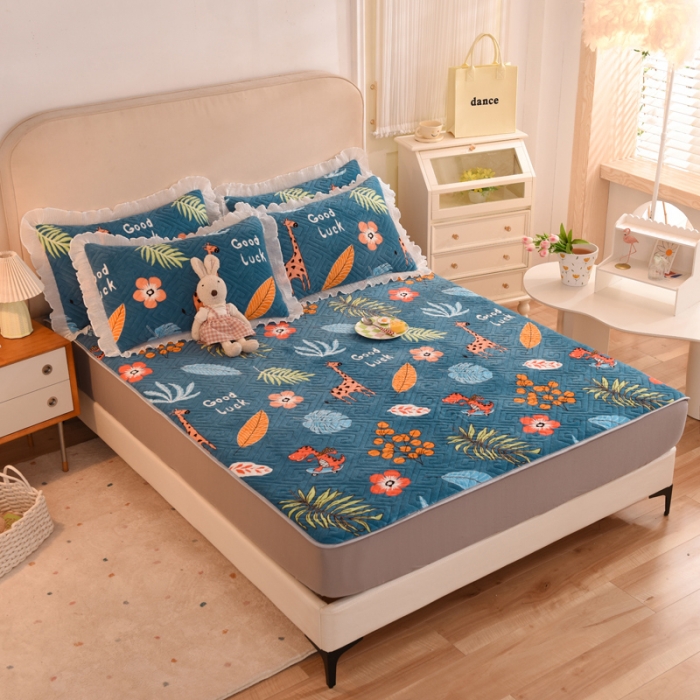 91家纺网 家纺一手货源 找家纺 总甜之梦2025牛奶绒印花夹棉床笠可定制任何尺寸可接异型缺角