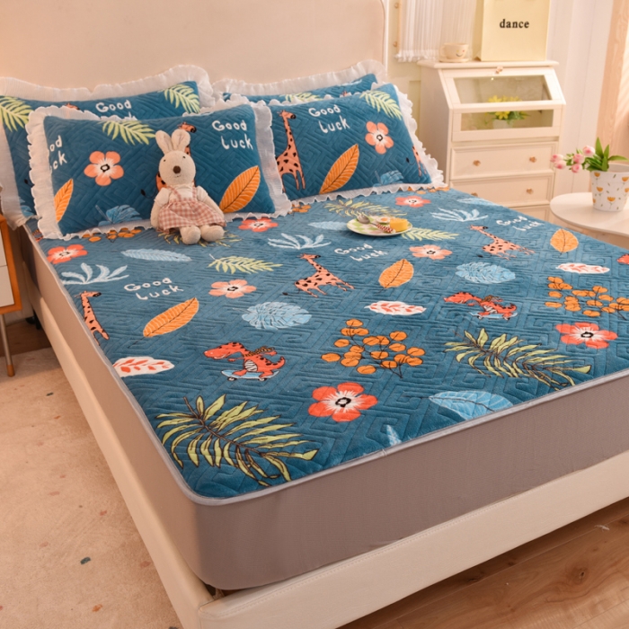 91家纺网 家纺一手货源 找家纺 总甜之梦2025牛奶绒印花夹棉床笠可定制任何尺寸可接异型缺角