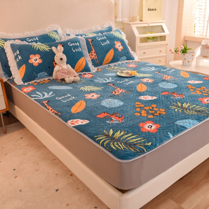 91家纺网 家纺一手货源 找家纺 总甜之梦2025牛奶绒印花夹棉床笠可定制任何尺寸可接异型缺角